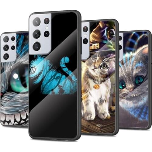 Alice in Wonderland Cat Tempered Glass Cover For Samsung Galaxy S21 Plus Ultra M21 M31 M51 A52 A72 Phone Case Coque
