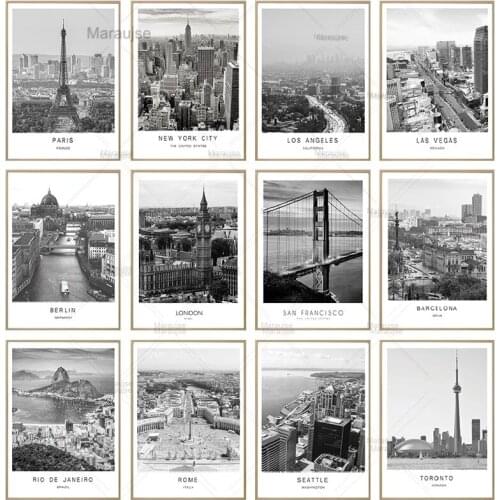 Black White Canvas Painting World City Landscape Paris London New York Poster Prints Nordic Style Wall Art Picture Home Decor