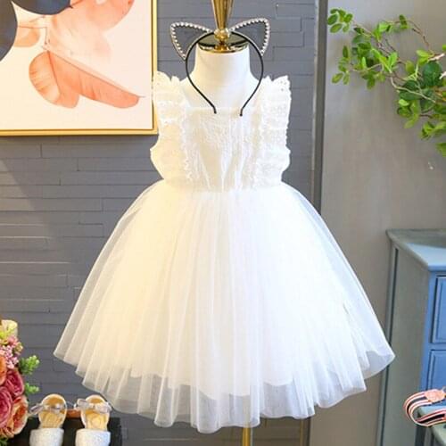 DFXD Little Girls Princess Dress 2018 New Fashion Summer Style Flower Girls Wedding Party Sleeveless White Embroidery Dress 2-7Y