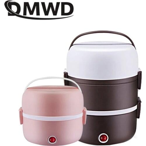 DMWD Electric 2L mini rice cooker stainless steel 2/3 layers food warmer steamer portable automatic heating insulation lunch box