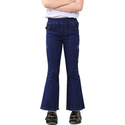 Jeans For Girls Solid Denim Pants For Girl Autumn Kids Flare Jeans Casual Style Girls Clothes 6 8 10 12 14