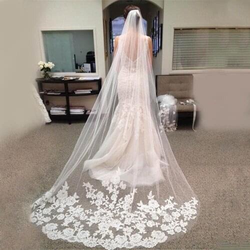 Wedding Accessories Fashion One Layer 3m Long Bridal Veil Elegant Lace White Appliques For Wedding Party Bridal Veil