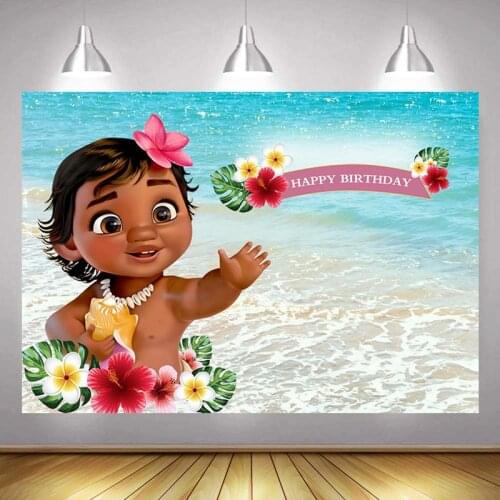 Baby Moana Photo Backdrop Girls Princess Newborn Happy Birthday Party Cartoon Vaiana Decoration Photography Backgrounds Banner
