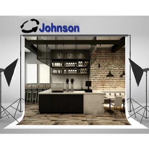 Cafe Shop Restaurant Counter Steel Black Brick Wall photo backdrop High quality Computer print wall background