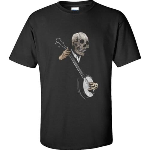 Guitar BanjoBlues Skeleton Skull T Shirts Teach Orchestral Instruments Muisc Tshirt for Men Oversized Cotton Top T-shirts Print