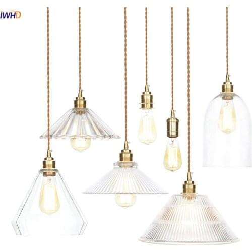 IWHD Vintage Glass Copper LED Pendant Lights Fixtures Dinning Living Room Bedroom American Loft Industrial Lighting Luminaria