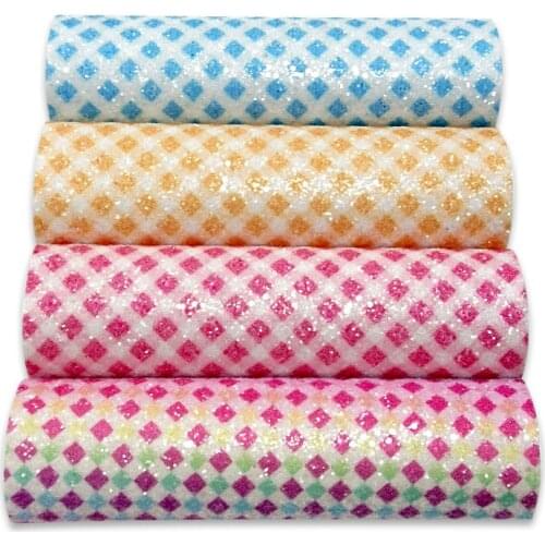 Plaid Pattern Printed Glitter Fabric Sheet Multicolored Chunky Glitter Faux Leather for Shoe/Bag/DIY Accessories/Hair Bow