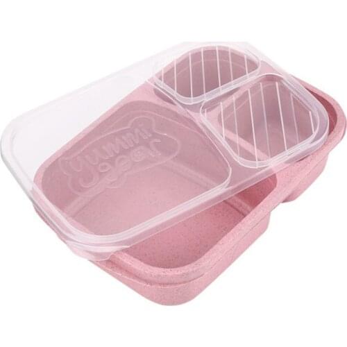 Wheat Straw Bento Box 3 Grids With Lid Microwave Food Box Lunch Bento Box