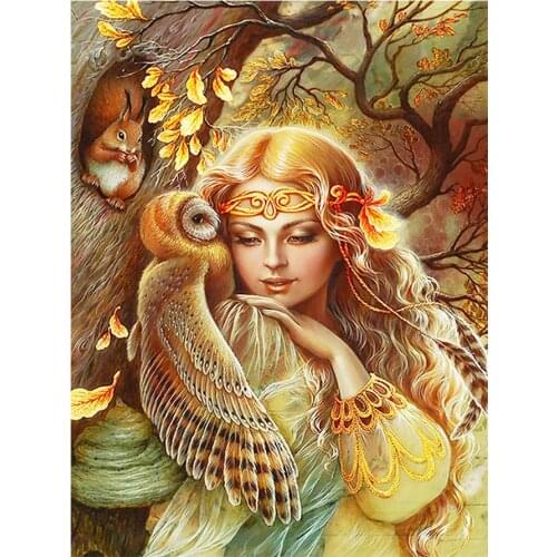 Forest Fairy Beauty Woman Diamond Painting Round Full Drill Portrait Animal Nouveaute DIY Mosaic Embroidery 5D Cross Stitch Gift