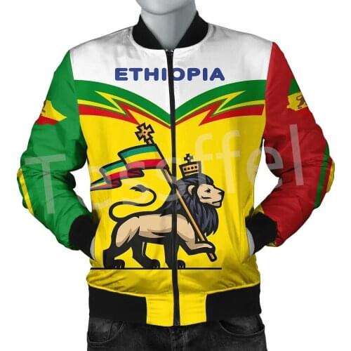 Tessffel Africa Native Tribe Art Ethiopia King County Flag Lion 3DPrint Men/Women Winter Coat Casual Windbreaker Bomber Jacket 2