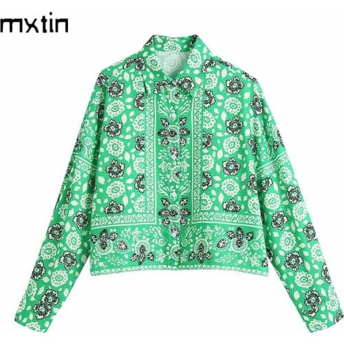 MXTIN 2021 Women Spring Fashion Floral Print Blouses Vintage Lapel Collar Single Breasted Office Lady Female Shirts Chicl Tops
