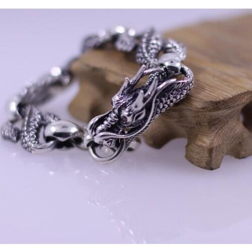 New Limited Pure Silver Dragon Bracelet Band Fine Jewelry S925 Silver Chian Band Men Cool Chinses Dragon Hand Chain Bangle