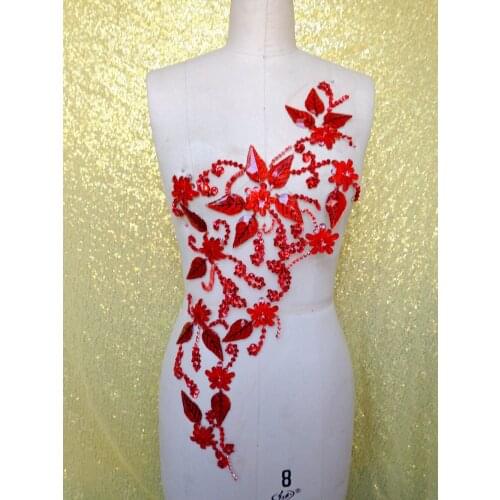 New pure handmade red rhinestones applique 60*29cm sew on crystals patches trim for dress DIY accessories