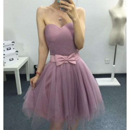 New Simple Pink Prom Dresses 2019 Sweetheart Bow Sashes Tulle Short Prom Dress Cheap Clothes China Vestido De Gala Kaftan