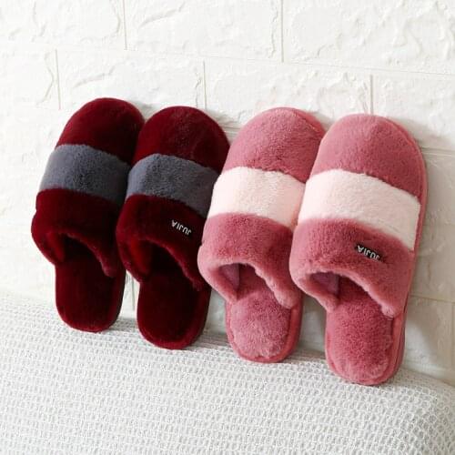 2021 New Womens Slippers Gray Rabbit Fur Home Couple Splicing Slippers Female Home Wood Floor Non-slip Warm