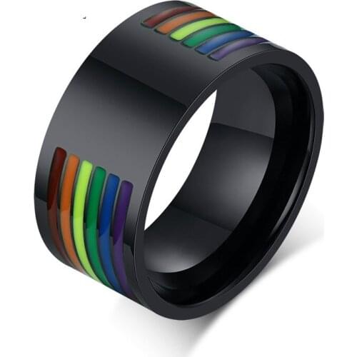 New Rainbow Stainless Steel Mens Ring Wholesale Gay Gay Glue Black Ring Jewelry