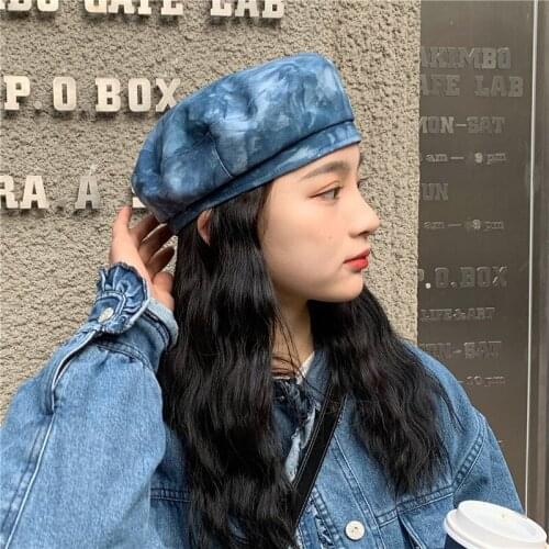 Pastoral Beret Tie Dyed Cowboy Hat Korean Hip Hop Street Gradient Japanese Versatile Yapi Cold Hat Womens Hat