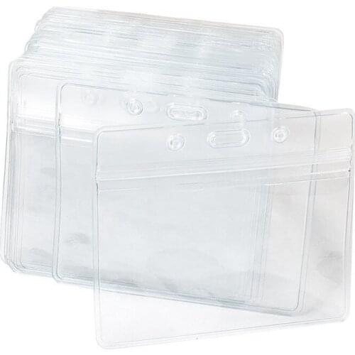 Plastic Horizontal Name Tag Badge ID Card Holders, 50-Piece, Clear