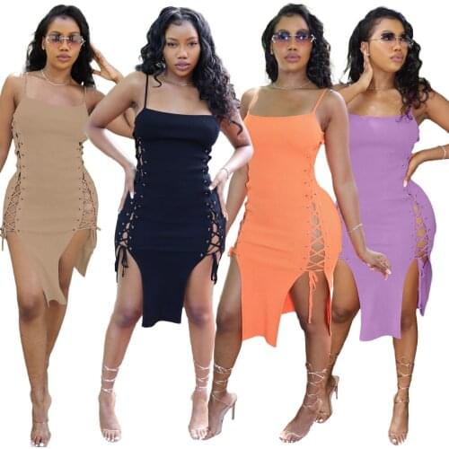 Casual Women Dress Lace Up Bandage Backless Bodycon Sexy Club Sling Dress Slim Bodycon Evening Party Sleeveless Dresses