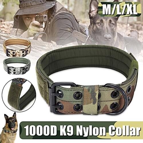 Durable Nylon dog traction collar outdoor tactical training collar military Dog collar With 2 Rows Buckle And Leash Ring