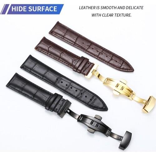 Watch strap leather strap stainless steel butterfly buckle universal watch steel buckle strap wrist strap bracelet + tool watch