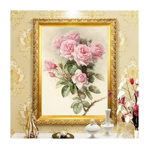 Needlework,DIY cross stitch set for embroidery kit,pink rose peony flower print pattern cross-stitch handwork painting gift