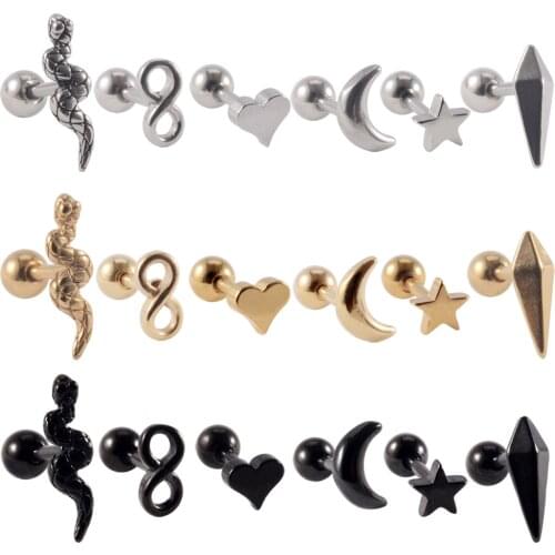 18PCS 361L Surgical Steel Snake Ear Tragus Helix Cartilage Earrings Star Lobe Daith Earring Helix Stud Body Piercing Jewelry