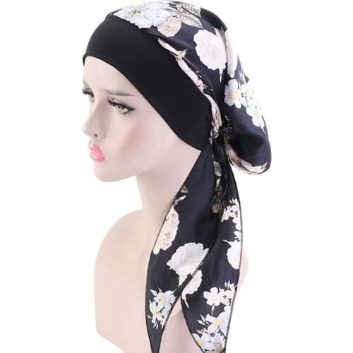 Women Bonnet Muslim Hijab Hair Styling Cap Chemo Flower Print Hat Turban Cover Head Scarf Wrap Headwear Bonnet for Sleeping