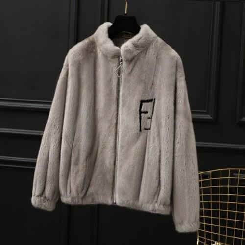 Mink fur coat whole fur coat short 2019 womens clothing outerwear jacket coats winter coat new stand collar zipper young