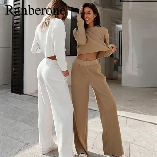 Ranberone Tracksuit Women Sport Casual 2021 Top + Pant Suits Pullover Sweatshirt With Pockets Joggers Women Two Piece Set