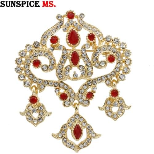SUNSPICE MS Turkish Women Gold Color Brooch Ethnic Wedding Jewelry Morocco Caftan Hijab Flower Broches Corsage Gifts Wholesale