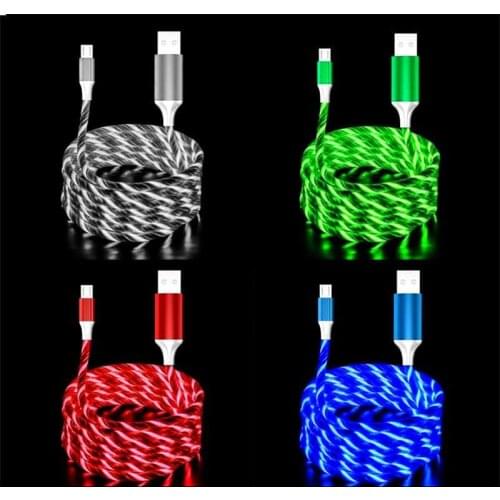 2.4A LED Glow Flowing Type C Cable Luminous Streamer TPE Cables Charging Micro USB Cable For Iphone Samsung Xiaomi Wire Cord