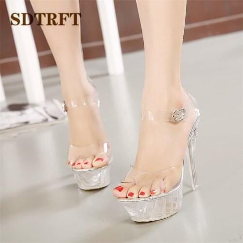 SDTFET shoes moman Transparent PVC Sandals zapatos mujer crystal Platform Crossdresser 14cm Thin Heels Sandals Pole Dance Pumps