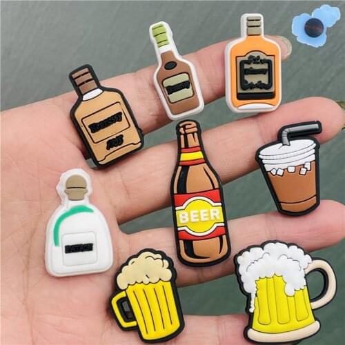 1Pcs Beer Red Wine Drink Milk Tea Shoe Decoration Shoe Accessories Croc Charms for Bracelets Backpack Jibz Kids X-mas Gifts