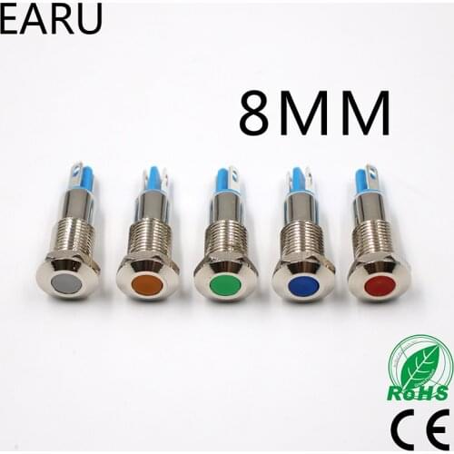 8mm Waterproof Metal Indicator Pilot Light LED Signal Lamp 5V 6V 12V 24V 220V Dot Concave Maching Car Styling PC Power Working