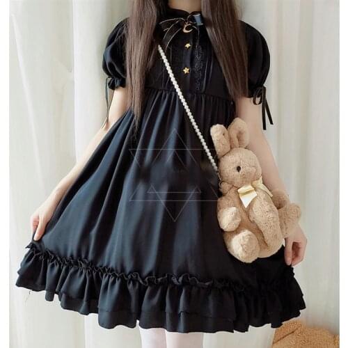 Japanese Sweet Lolita Dress Gothic Retro Bowknot Long/short Sleeve Kawaii Girl Lolita OP Cos Princess Party Halloween Costume