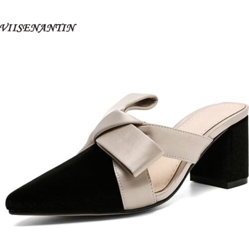 2021 spring and summer new fashion pointed toe thick heel Baotou lazy shoes high-heeled mules wear sandals