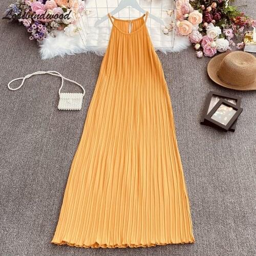 2021 Spring New Korean Style Sleeveless Suspender Dress Pleated Dress Cinched Sleeveless Retro Dress Sexy Dress Women