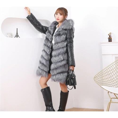 100% Natural Real Fox Fur Coat Women Winter Genuine Vest Waistcoat Thick Warm Long Jacket With Sleeve Outwear Overcoat plus size
