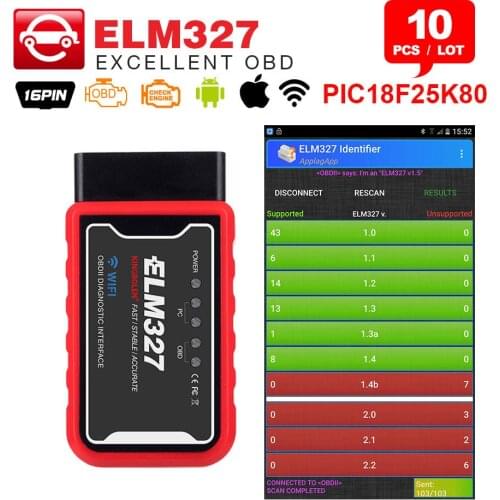 10pcs ELM327 V1.5 Bluetooth/ WIFI with PIC18F25K80 chip ELM 327 OBD2 Diagnostic Tool For Android/IOS/PC OBDII Auto Scanner