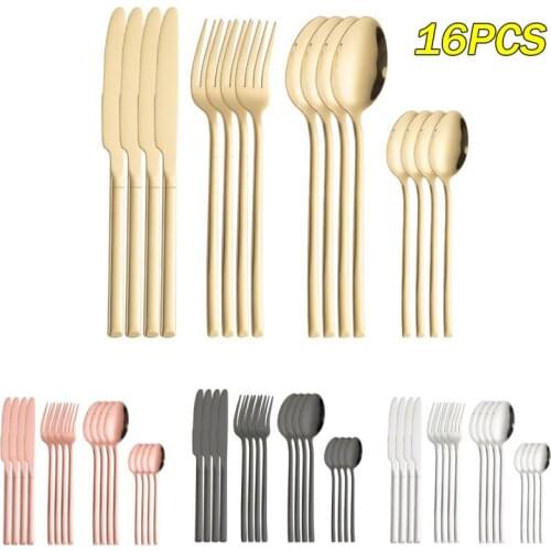 16pcs Gold Cutlery Dinner Set 4 Colors Stainless Steel Tableware Kitchen Set Dinnerware Spoon Fork Knife Dinner Set Tableware