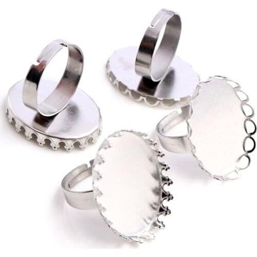 18x25mm 10pcs/Lot 2 Styles No Fade Stainless Steel Adjustable Ring Settings Blank/Base,Fit 18*25mm Glass Cabochons