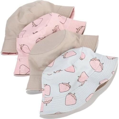 2021 Fashion Fisherman Hat Women Summer Fruit Strawberry Double-sided Wear Basin Hat Outdoor Outing Student Cute Bucket Sun Cap