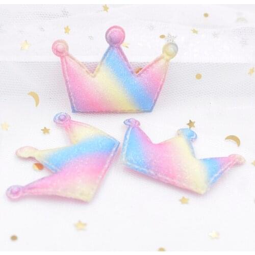 24Pcs Glitter Rainbow Fabric Crown Applique Padded Patches for DIY Baby Happy Birthday Party Cake Topper Headwear Ornament S39