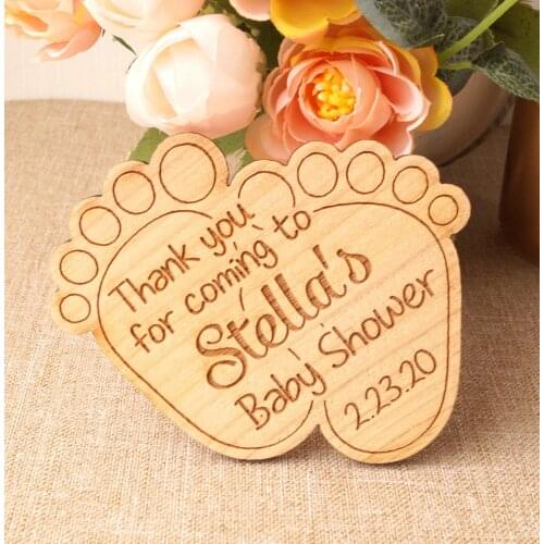 24Pcs Personalized Engraved Wooden Feet Shape Baptism Label Custom Wood Christening Gifts Tags Birthday Party Favor Decoration