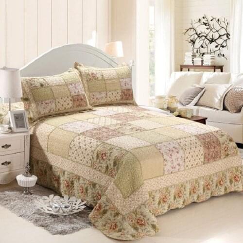 Pastoral Patchwork Bedspread Quilt Set 3PCS/4pcs Quilted bedding Washed Cotton Quilts Bed Covers Pillowcase King Size Coverlets