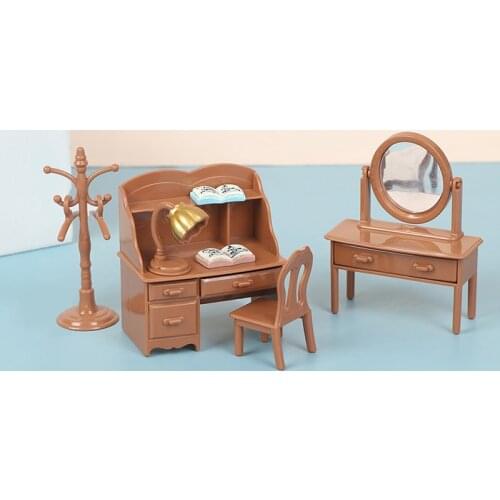 4pcs/Set 1:12 Dollhouse Miniature Bedroom Dresser Chair Desk Set Furniture Model Accessories For Doll Home Decoration Kids Toy