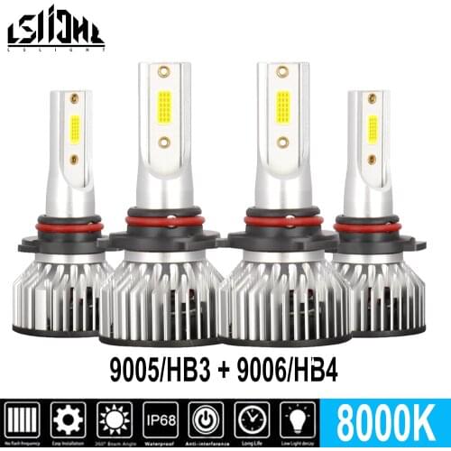 4x LED Headlight Bulbs 9005/HB3 9006/HB4 High Low Beam Auto Car Headlamp Set 8000K Ice Blue For Toyota 4Runner 2005 2004 2003