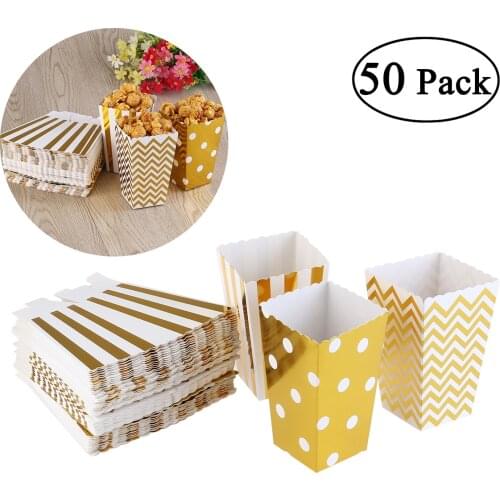 50pcs/24pcs Mini Foil Gold Silver Candy Popcorn Boxes Snack Containers Kids Party Treat Bags Wedding Movie Decoration Supplies