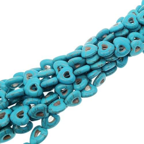 Natural Blue Turquoise Semi-precious Stone Hollow Heart-shaped Loose Beads Jewelry Making DIY Bracelet Necklace Accessories 39cm